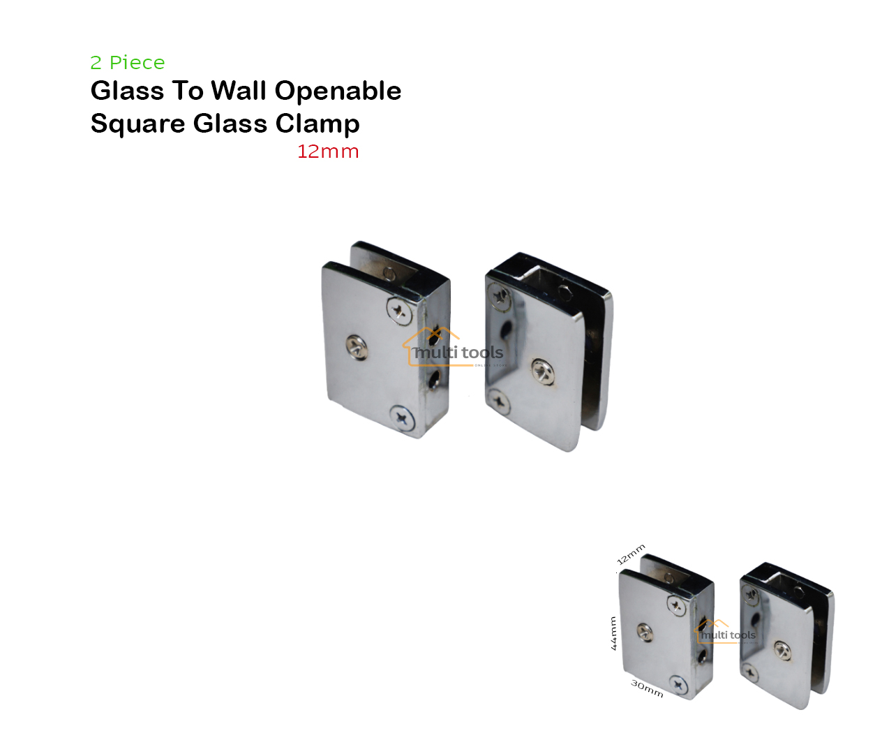 2 Pecs Glass To Wall Square Glass Clamp 12Mm